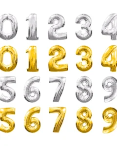Globos plateados y dorados de numeros 16″